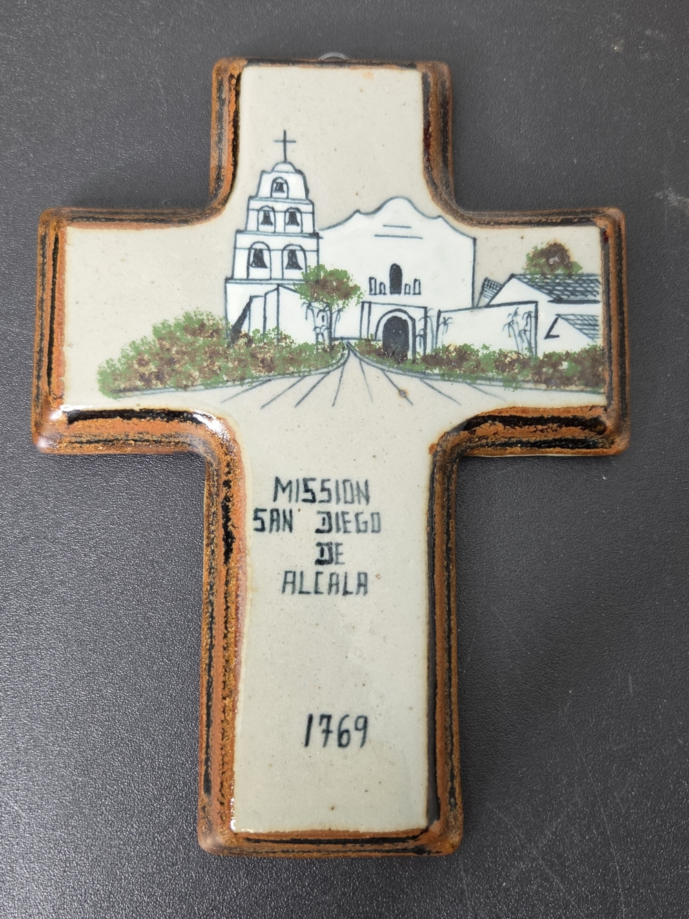 Mission San Diego de Alcalá Stoneware Ceramic Cross Wall Art - White and Brown